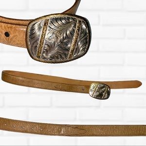 Vintage Tony Lama leather belt ward silver buckle